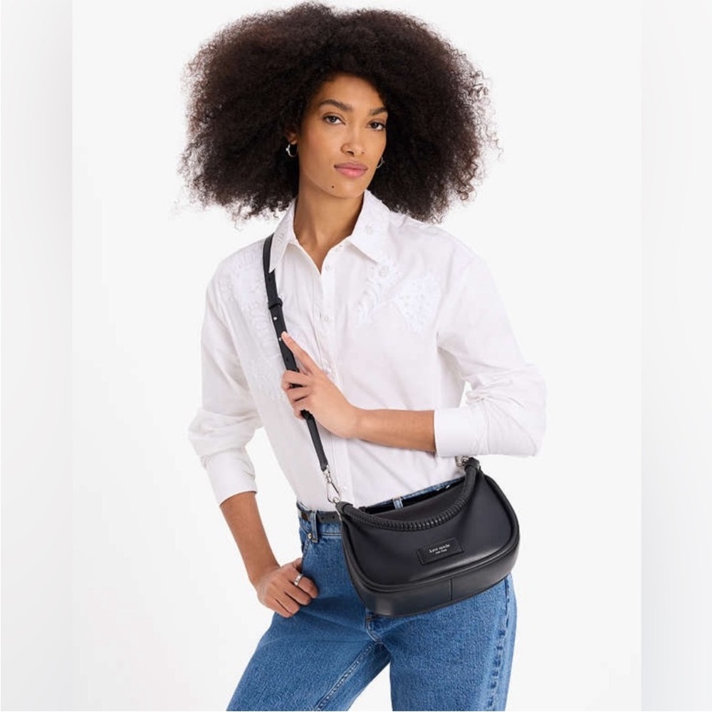 Kate Spade New York black leather moon braided top handle Black Shoulder Bag - Picture 3 of 5